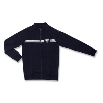 Felpa blu navy con zip da bambino con bandiera a scacchi e badge Ducati Corse, Abbigliamento Sport, SKU a761000028, Immagine 0